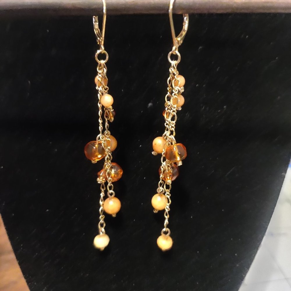 Gold Tone Dangly Earrings with Beads